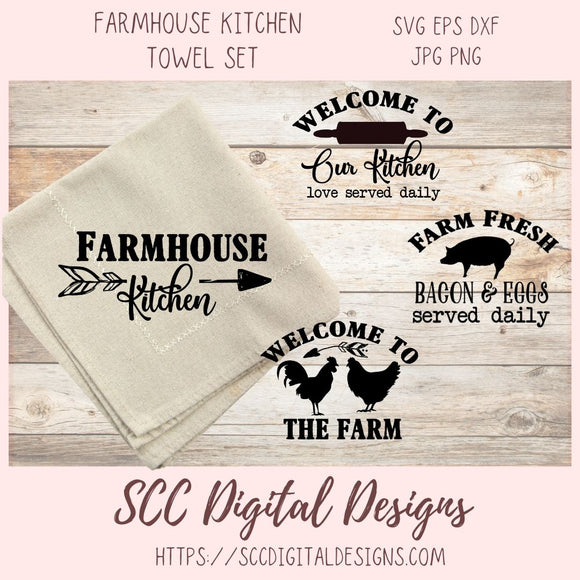 Farmhouse Kitchen SVG Mini Bundle, Welcome to Fur Kitchen, Farmhouse Kitchen Sign, Welcome to the Farm, Farm Fresh Bacon & Eggs Gift for Mom