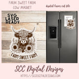 Farm Sweet Farm Highland Cow & Sunflowers Fridge Magnet SVG, Laser Engraved Farmhouse Decor for Mom, Digital Laser Ready Cut File, Digital Download Glowforge Ready