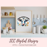 Farm Sweet Farm PNG Sublimation Black and White Cow with Wildflowers Clip Art for Home Decor Clipart for Mugs for Women DIY Wall Art for Mom