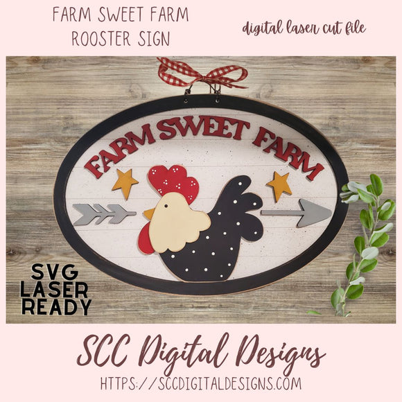 Farm Sweet Farm SVG, Farmhouse Kitchen 3D Chicken Lover Gift, Designed for Glowforge & Laser Cutters, Digital Laser Cut File, Instant Dowload Woodworking Pattern