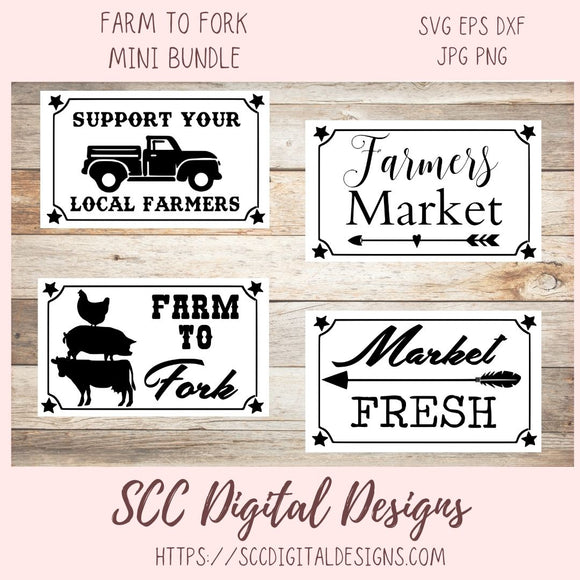 Farm to Fork SVG Mini Bundle, Market Fresh Support Your Local Farmers Farmers Market, DIY Farmhouse Home Decor with Cricut for Mom