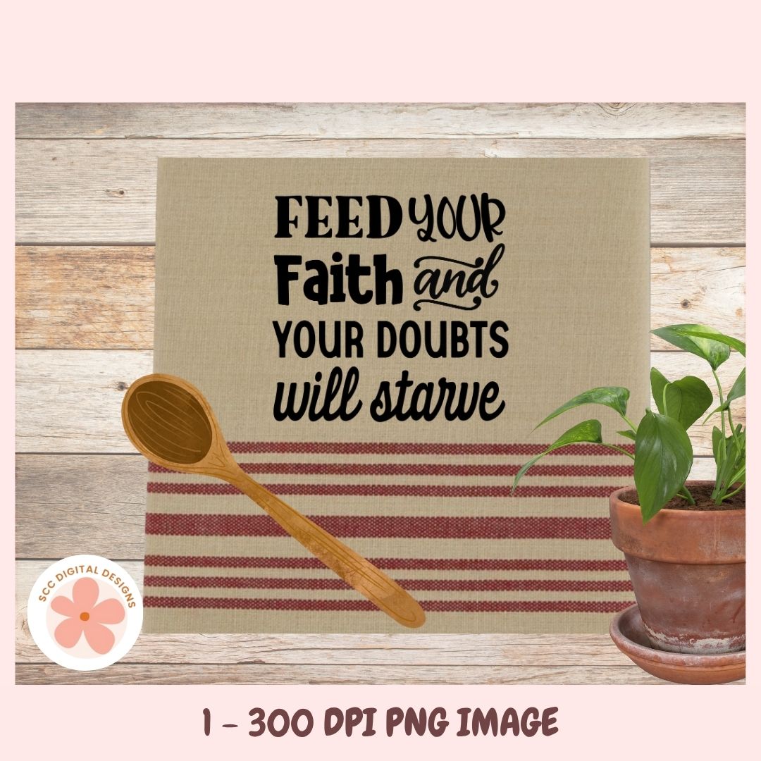 Motivational poster with a wooden spoon and potted plant on a wooden surface