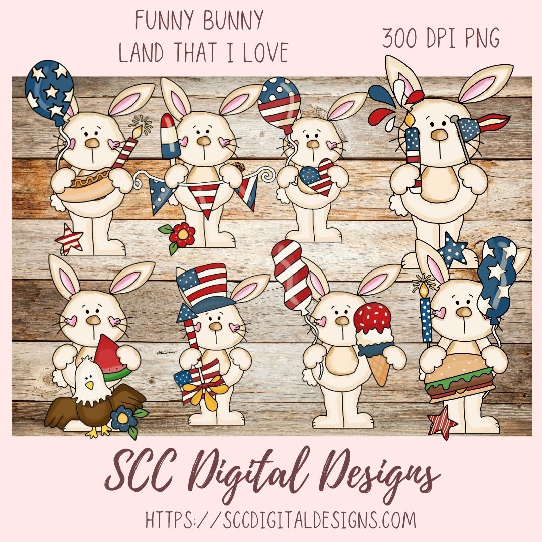 Cute Rabbit PNG, Land That I Love Clipart, Americana Red White & Blue Flag, Bald Eagle, July 4th Patriotic Independence Day Clip Art