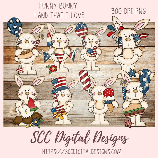 Cute Rabbit PNG, Land That I Love Clipart, Americana Red White & Blue Flag, Bald Eagle, July 4th Patriotic Independence Day Clip Art