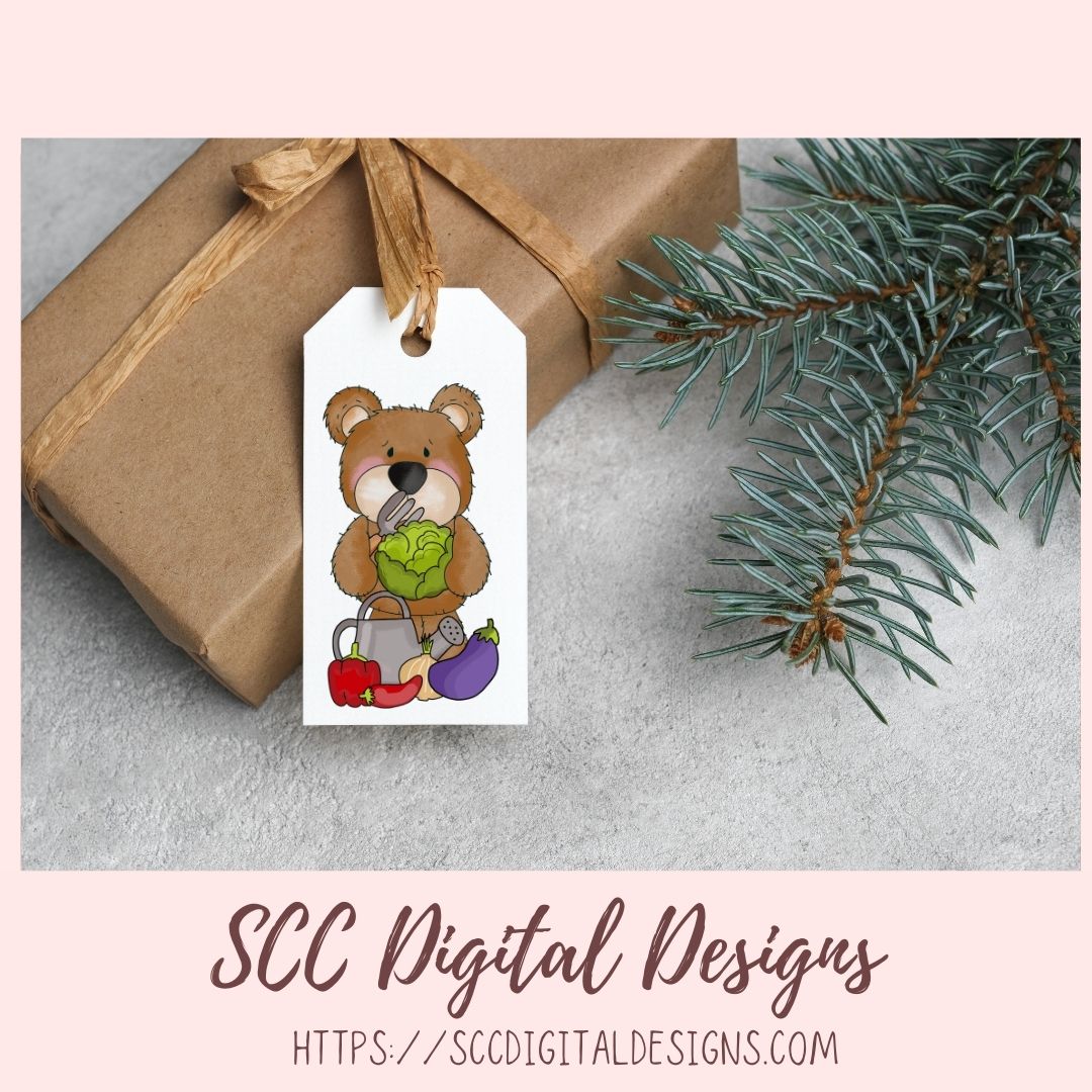 Whimsical Bears PNG for Stickers for Kids, Garden Fresh Veggies & Garden Tools Clipart for Digital Scrapbooking, Clip Art for Paper Crafting