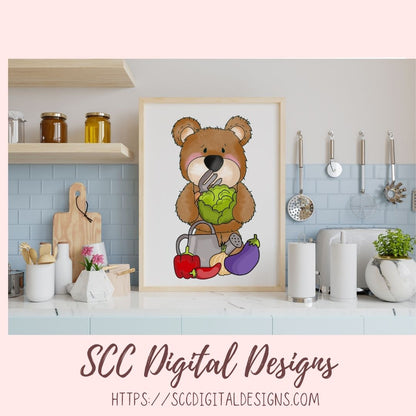 Whimsical Bears PNG for Stickers for Kids, Garden Fresh Veggies & Garden Tools Clipart for Digital Scrapbooking, Clip Art for Paper Crafting