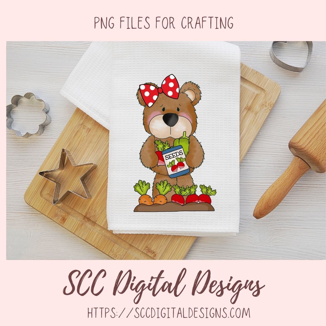 Whimsical Bears PNG for Stickers for Kids, Garden Fresh Veggies & Garden Tools Clipart for Digital Scrapbooking, Clip Art for Paper Crafting