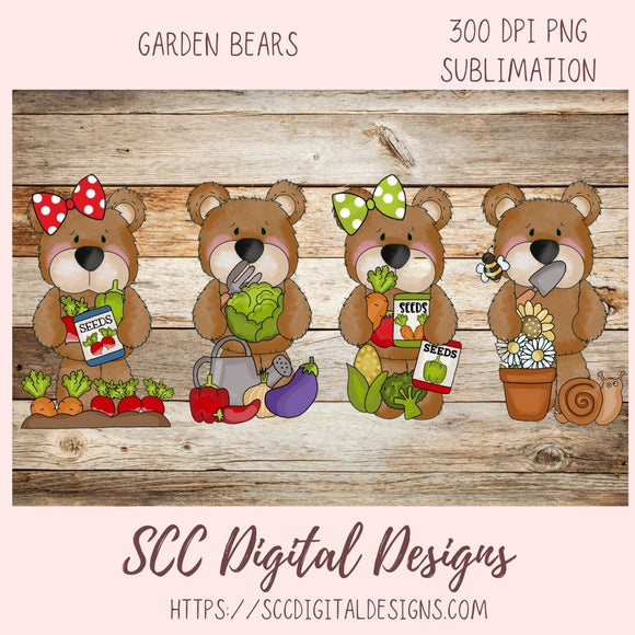 Whimsical Bears PNG for Stickers for Kids, Garden Fresh Veggies & Garden Tools Clipart for Digital Scrapbooking, Clip Art for Paper Crafting