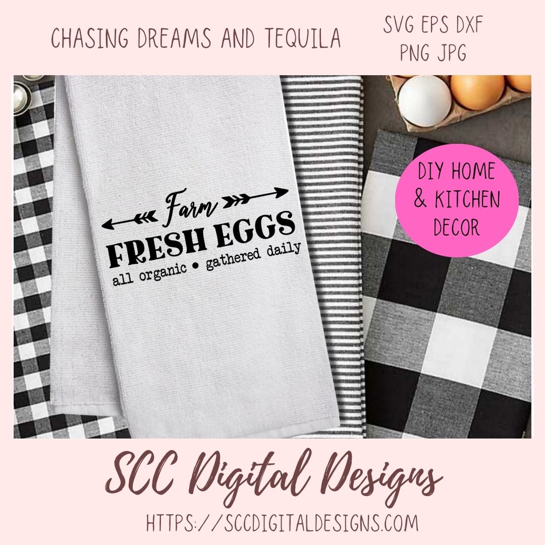 Farm Fresh Eggs SVG, All Organic Gathered Daily, Rustic Farmhouse Kitchen Sign for Mom, Chicken Lover Gift, Farm Life Sign for Girlfriend