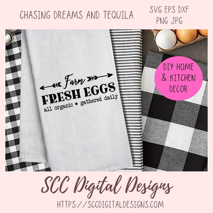 Farm Fresh Eggs SVG, All Organic Gathered Daily, Rustic Farmhouse Kitchen Sign for Mom, Chicken Lover Gift, Farm Life Sign for Girlfriend