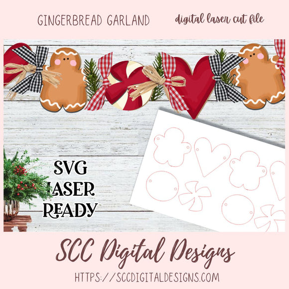 3D Christmas Banner Laser Cut SVG, Gingerbread Garland SVG Design for Glowforge & Laser Cutters, Instant Download Digital Woodworking Pattern