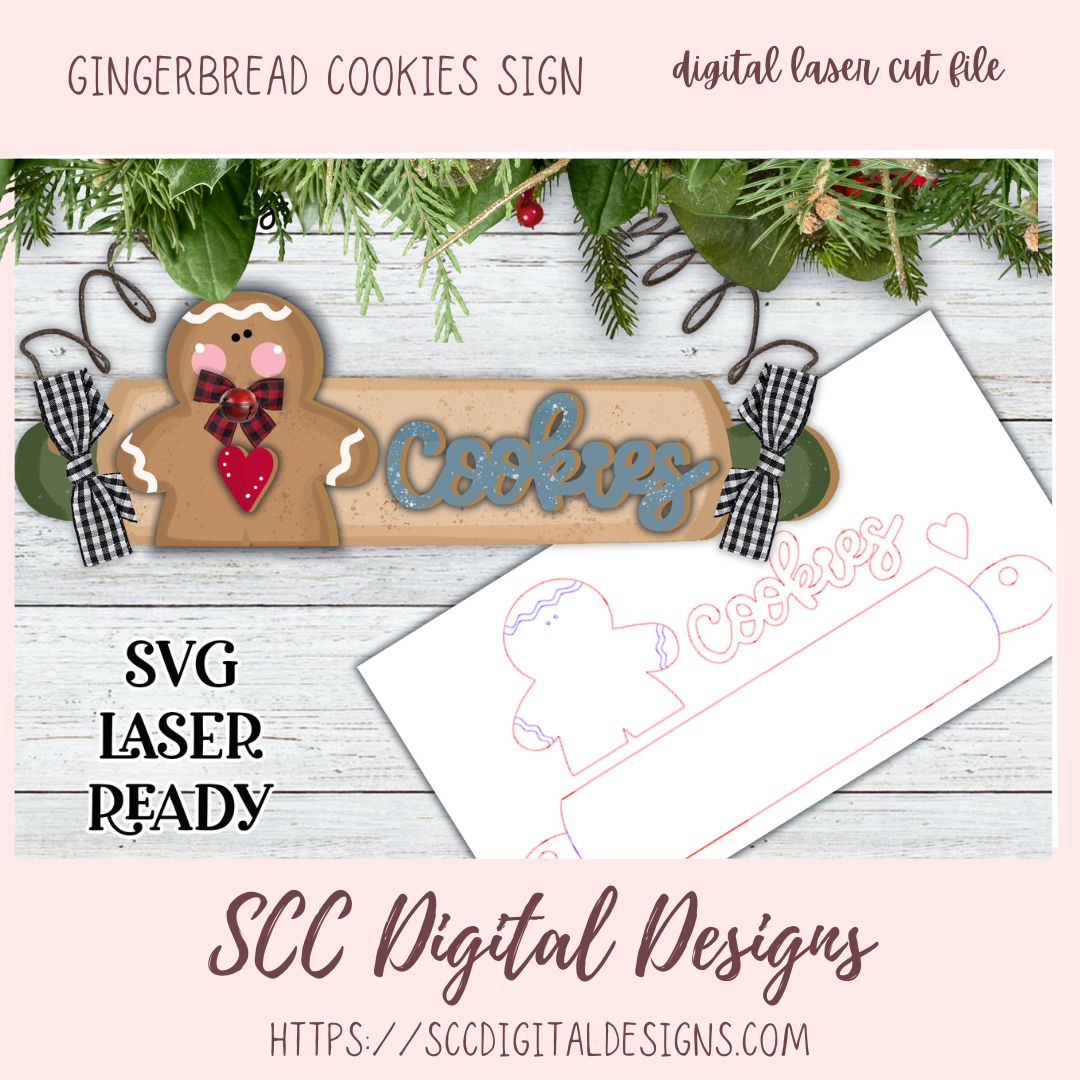 3D Christmas Ornament Laser Cut SVG, Gingerbread Cookies Sign SVG Design for Glowforge & Laser Cutters, Instant Download Digital Woodworking Pattern
