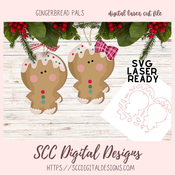 Gingerbread Pals SVG Cut Design, 3D Christmas Ornament Laser Ready for Glowforge & Laser Cutters, Instant Download Digital Woodworking Pattern