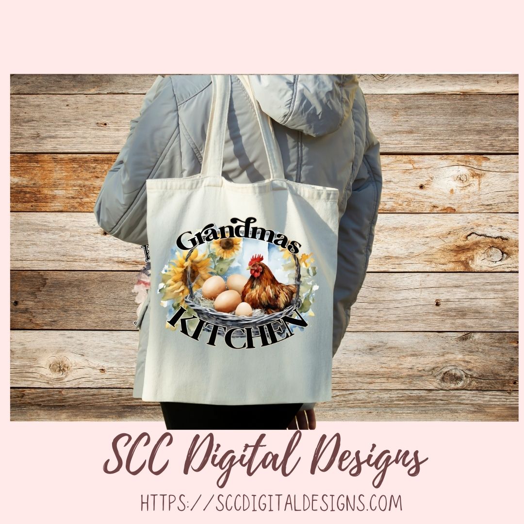 Grandma's Kitchen PNG, Sublimation Chicken with Eggs & Sunflowers Clip Art for Home Decor, Clipart for Mugs for Women, DIY Wall Art for Mom