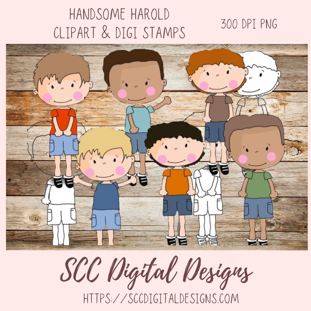 Boy Clipart for sublimation Kids Sticker Books, Nursery Wall Art for New Mom Gift, Digi Stamps for Coloring Pages and Digital Scrapbooking