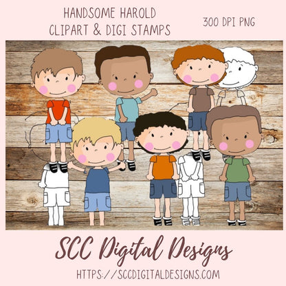 Boy Clipart for sublimation Kids Sticker Books, Nursery Wall Art for New Mom Gift, Digi Stamps for Coloring Pages and Digital Scrapbooking