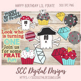Kid's Birthday PNG, Pirate Clipart for Sublimation for Party Invites, Cupcakes, Skull & Crossbones, Balloons and Wordart for Scrapbooking