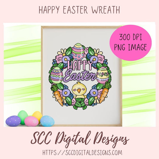 Easter Wreath PNG with Duck, Spring Flowers, and Colored Eggs Clipart for Stickers, Paper Crafting, Digital Scrapbooking, DIY Easter Crafts for Mom