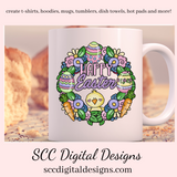 Wreath Sublimation Clipart, Happy Easter PNG for Tumblers, Spring Clip Art for Stickers for Mom, Instant Download Commercial Use Art