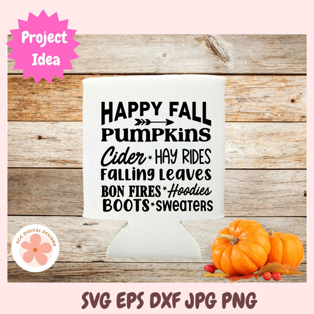 Happy Fall SVG, Pumpkins Cider Hayrides Falling Leaves Bonfires Collage Design, Farmhouse Autumn Wall Art, Fall Vibes Vinyl Cut File for Home Decor