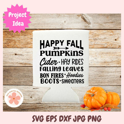 Happy Fall SVG, Pumpkins Cider Hayrides Falling Leaves Bonfires Collage Design, Farmhouse Autumn Wall Art, Fall Vibes Vinyl Cut File for Home Decor
