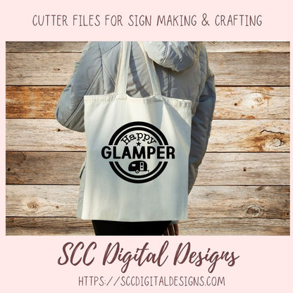 Glamping SVG, DIY Happy Glamper Hoodie for Women, Camping Shirt for Mom, Camper Trailer Decal, Coffee Mug for Outdoor Lover  RV Life