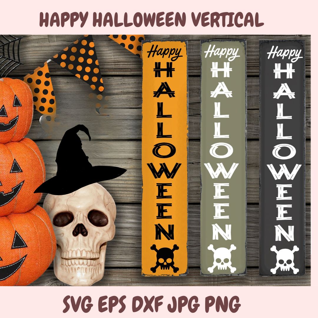 Happy Halloween SVG Bundle, Vertical Halloween Cut File for Cricut & Silhouette, Spooky Shirt Design, DIY Halloween Home Decor & Paper Crafts