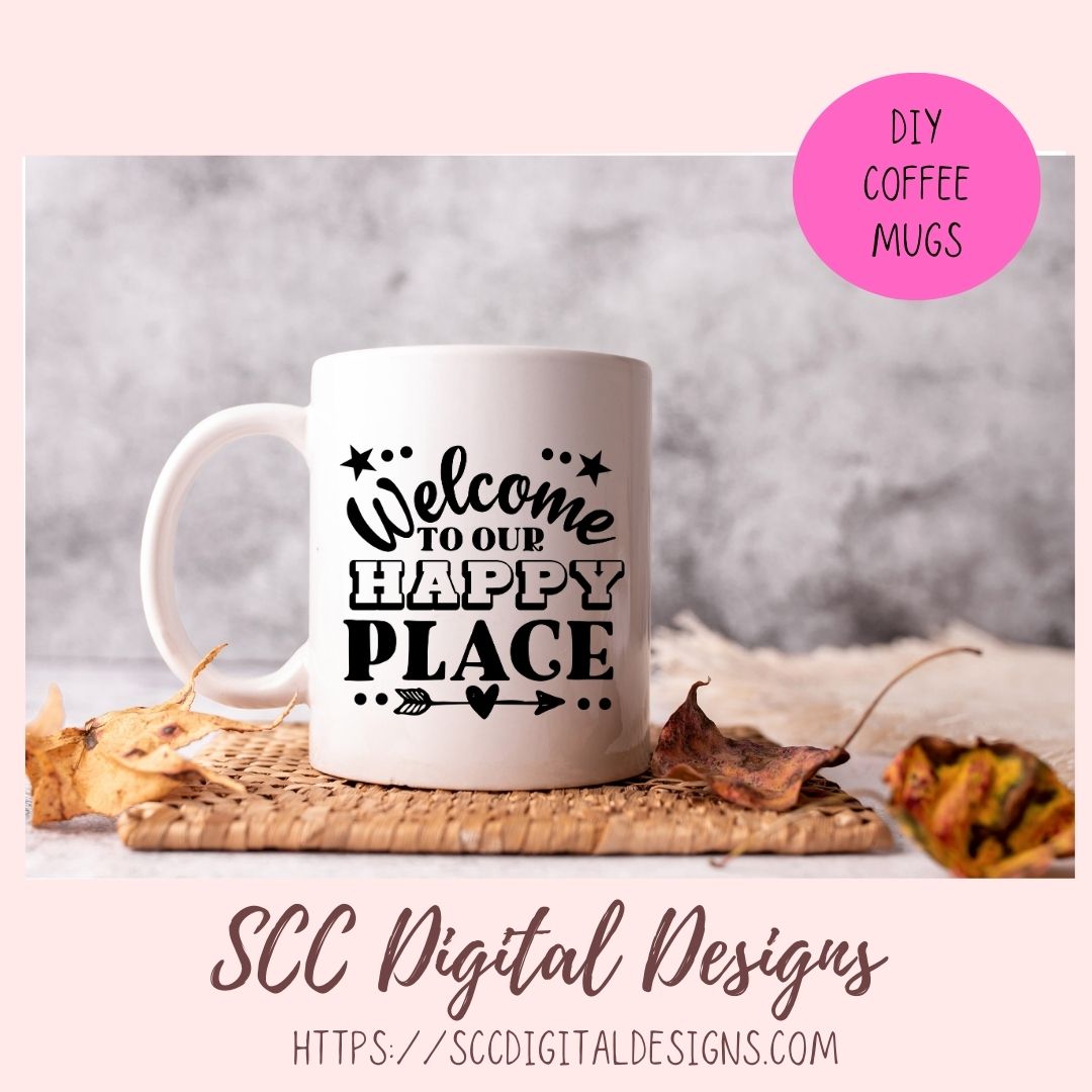 Happy Place SVG, Welcome to Our Farmhouse Sign DIY House Warming Gift for Couple Front Door Mat for Mom Instant Download Designs for Cricut