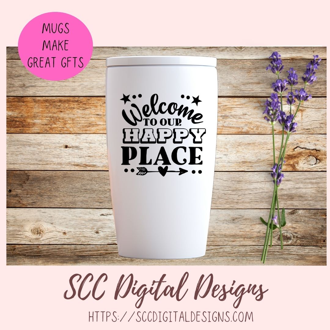 Happy Place SVG, Welcome to Our Farmhouse Sign DIY House Warming Gift for Couple Front Door Mat for Mom Instant Download Designs for Cricut