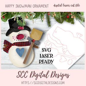Whimsical Snowman Christmas Ornament SVG Cut Design, 3D Laser Ready for Glowforge & Laser Cutters, Instant Download Digital Woodworking Pattern