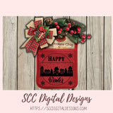 Happy Winter SVG, Snowflakes & Skyscraper Landscape, Farmhouse Holiday Decor for Mom, Holiday Door Sign for Girlfriend, DIY Paper Crafting