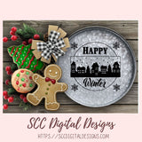 Happy Winter SVG, Snowflakes & Skyscraper Landscape, Farmhouse Holiday Decor for Mom, Holiday Door Sign for Girlfriend, DIY Paper Crafting