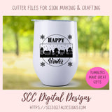 Happy Winter SVG, Snowflakes & Skyscraper Landscape, Farmhouse Holiday Decor for Mom, Holiday Door Sign for Girlfriend, DIY Paper Crafting