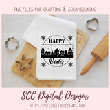 Happy Winter SVG, Snowflakes & Skyscraper Landscape, Farmhouse Holiday Decor for Mom, Holiday Door Sign for Girlfriend, DIY Paper Crafting