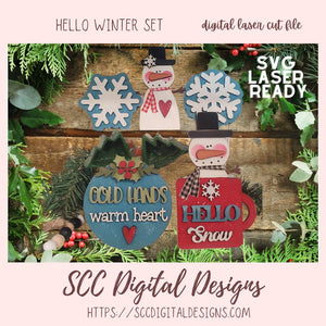 Hello Winter Laser SVG 5 designs in svg laser format