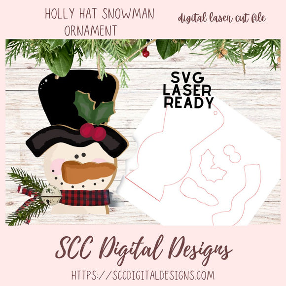 Cute Snowman Christmas Ornament SVG Cut Design, 3D Laser Ready for Glowforge & Laser Cutters, Instant Download Digital Woodworking Pattern