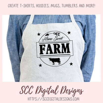 Home Sweet Farm SVG, Farmhouse Kitchen Sign for Girlfriend, Cow Lover Gift for Women, Ranch House Rustic Wall Decor, DIY Tumbler for Mom