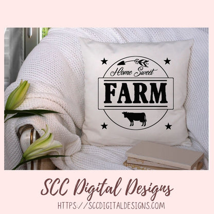 Home Sweet Farm SVG, Farmhouse Kitchen Sign for Girlfriend, Cow Lover Gift for Women, Ranch House Rustic Wall Decor, DIY Tumbler for Mom