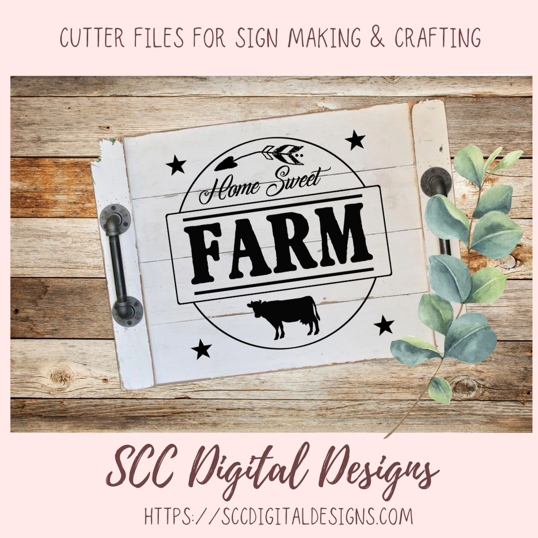 Home Sweet Farm SVG, Farmhouse Kitchen Sign for Girlfriend, Cow Lover Gift for Women, Ranch House Rustic Wall Decor, DIY Tumbler for Mom