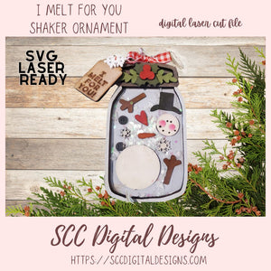 I Melt for You Shaker Ornament Laser SVG, 3D Layered Jar with Build a Snowman & Mini Sign Christmas Ornament, Fillable Christmas Ornament Laser File, Confetti Filled Ornament SVG File