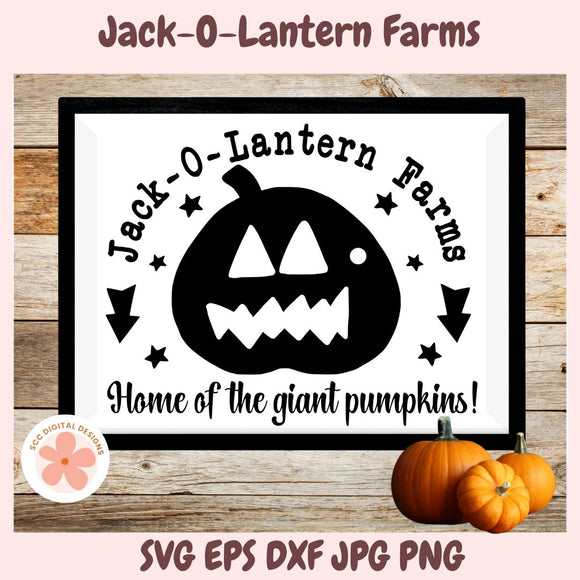Jack-O-Lantern Farms logo with pumpkins on a wooden background