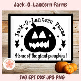 Jack-O-Lantern Farms logo with pumpkins on a wooden background