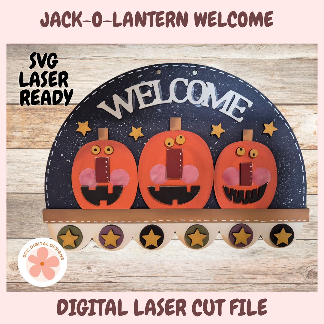 Halloween Welcome Sign SVG, Jack-O-Landern Layered Digital Laser Cut Sign for Glowforge, Farmhouse Seasonal Decor