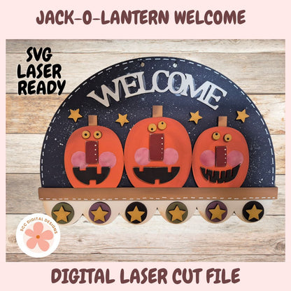 Halloween Welcome Sign SVG, Jack-O-Landern Layered Digital Laser Cut Sign for Glowforge, Farmhouse Seasonal Decor