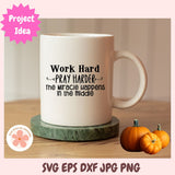 White mug with motivational quote on a wooden table with pumpkins, featuring 'Eco Digital Designs' logo.