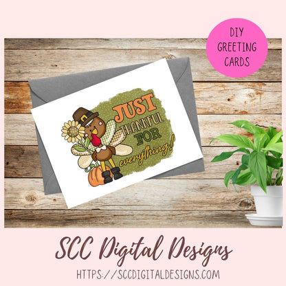 Just Be Thankful for Everything Clipart, Pilgrim Turkey Sunflower Pumpkin Clip Art, Inspirational Quote Wall Art for Mom, DIY Movitional Mug