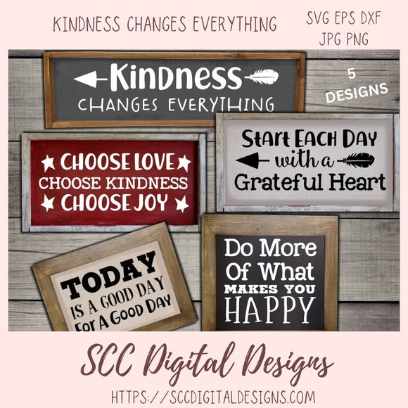 Kindness SVG Mini Bundle, Choose Love Inspirational Farmhouse Home Decor for Mom, Instant Download Motivational Quote PNGs for Wall Art