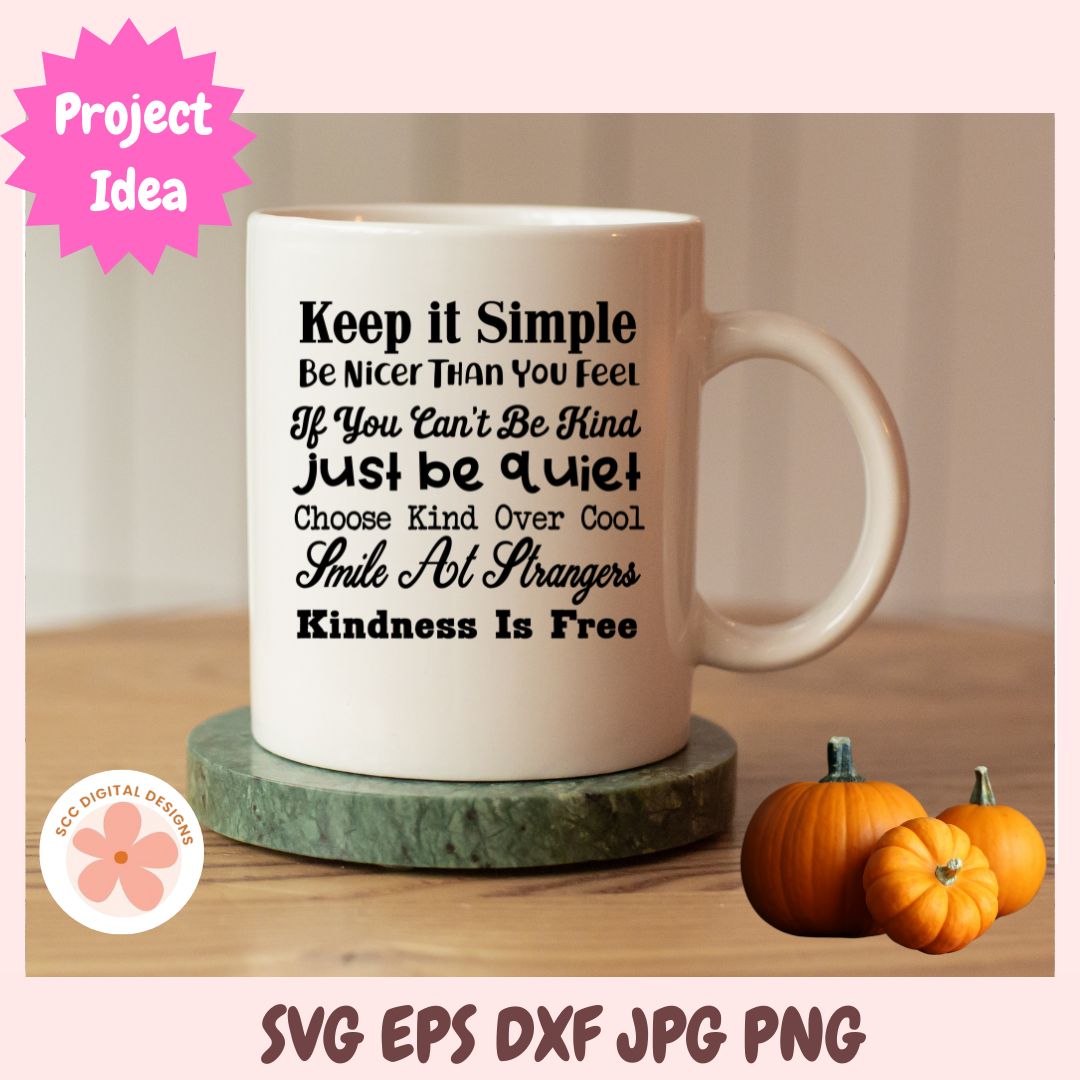 Mug with motivational quote on a wooden surface with pumpkins, featuring 'Project Idea' text.