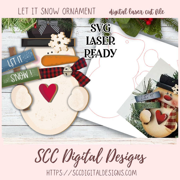 Whimsical Let it Snow Christmas Ornament SVG Cut Design, 3D Laser Ready for Glowforge & Laser Cutters, Instant Download Digital Woodworking Pattern