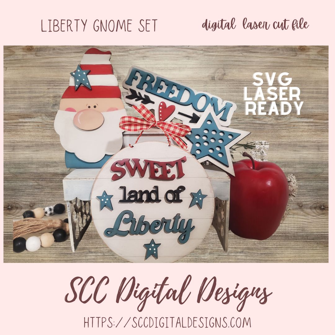 Patriotic Gnome SVG Set 3 designs in digital laser svg format